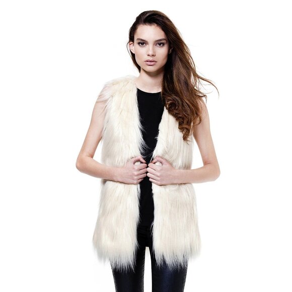 NWOT Unreal Fur cream faux fur sleeveless vest, L - Picture 5 of 9
